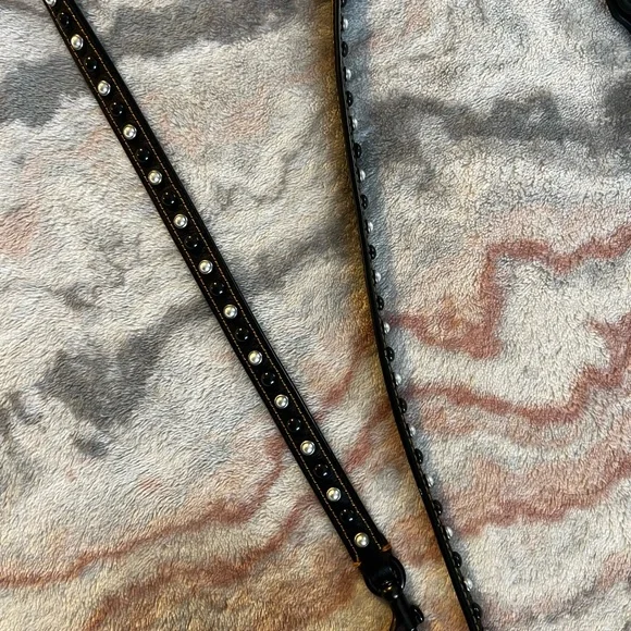 Coach VINTAGE Black Leather Crossbody Bag with Studs and Pearls - Picture 5 of 16